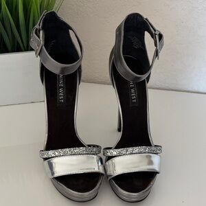 Nine West Metallic Silver Heels
